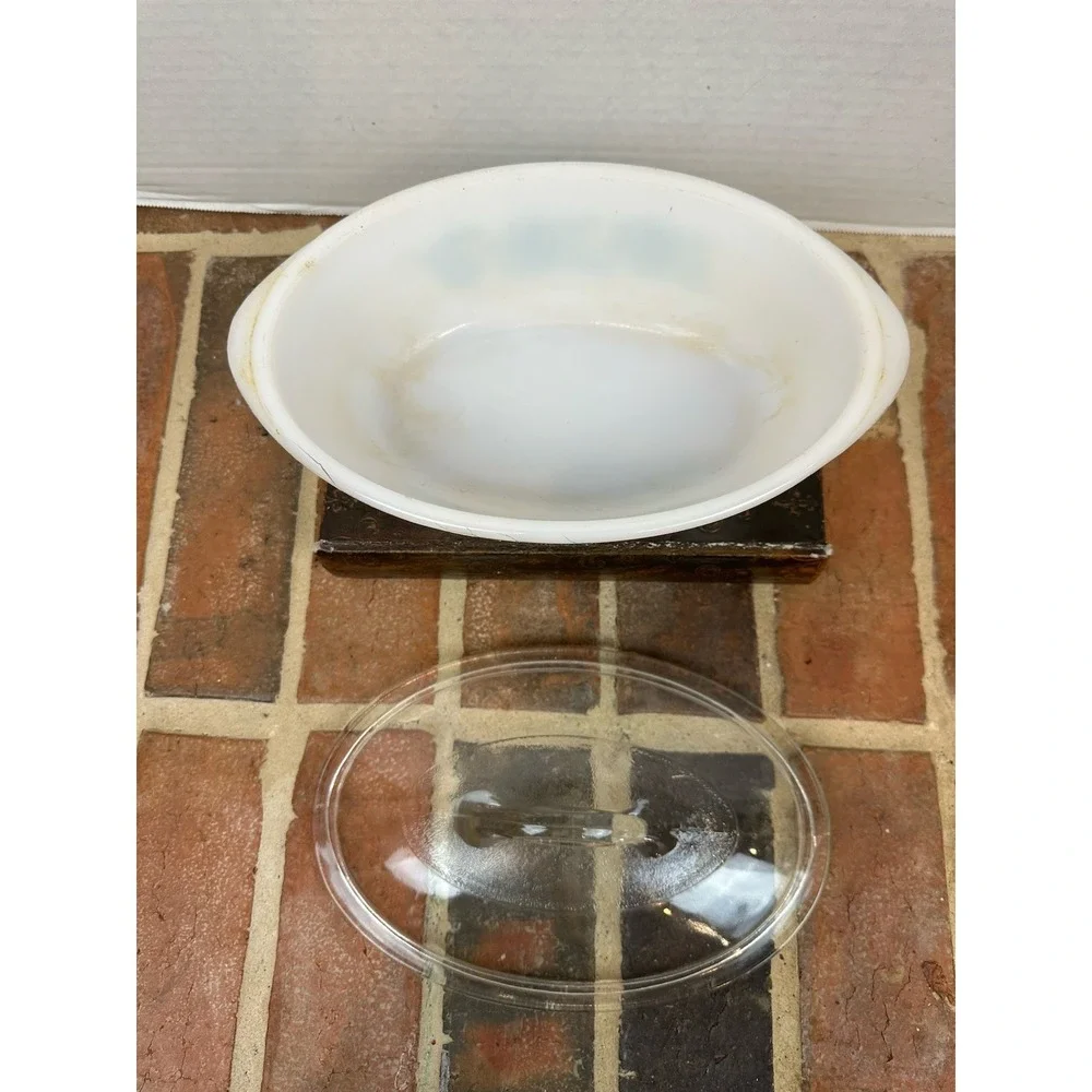 Vintage 70s Glasbake Blue Thistle 1 Qt Casserole Lid Only (Dish Is Cracked)